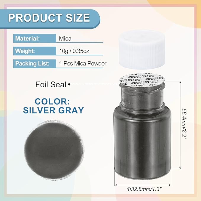 uxcell 10g/0.35oz Cosmetic Grade Mica Powder, 600 Mesh Mica Powder Natural Resin Epoxy Pigment Powders for Casting Resin, Candle Dye, DIY Nail Polish and Lip Gloss, Silver Gray