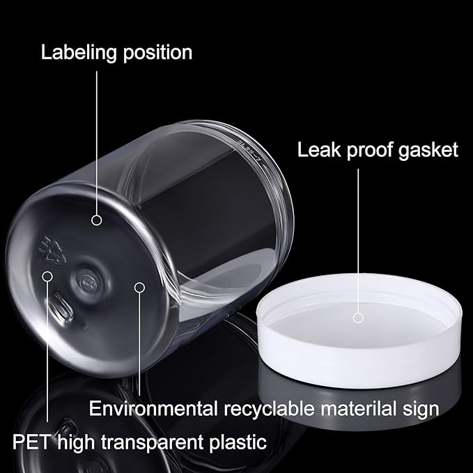 SATINIOR 12 Pack 10 oz Plastic Container Jars with Lids Round Clear Travel Cosmetic Container Jars for Toiletries, Lotion, Cream, Ointments, Makeup, Rhinestone, Samples, Kitchen Storage(White)
