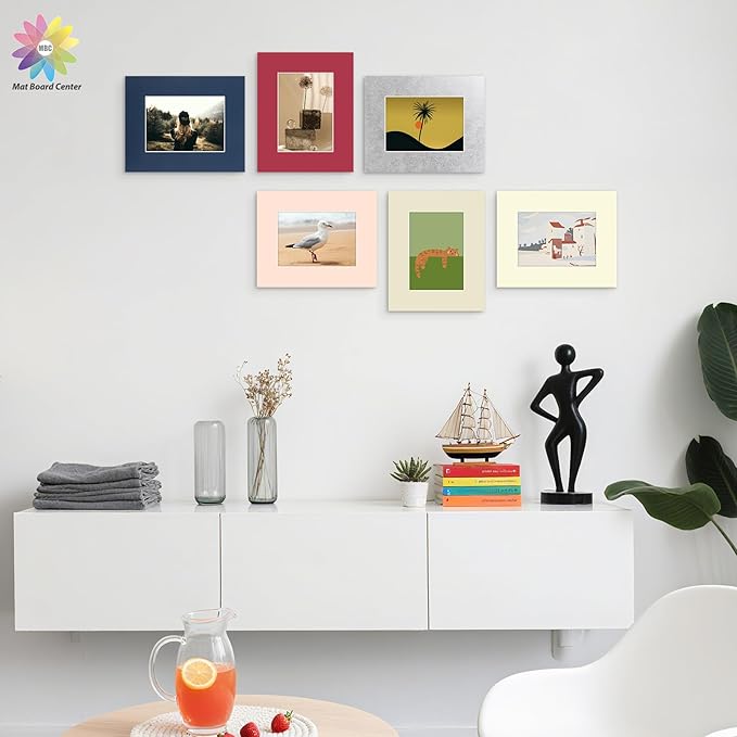 Mat Board Center, Pack of 20, 8x10 Mixed Colors White Core Picture Mats Mattes Matting for 5x7 Photo