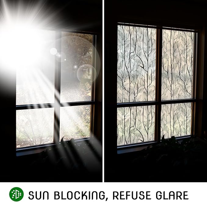 DKTIE Window Film Privacy with Installation Tools, Decorative Stained Glass Window Clings for Home, Static Cling Window Sticker for Front Door, Bathroom, Glass Door (Dark Green, 35.4'' x 118.1'')