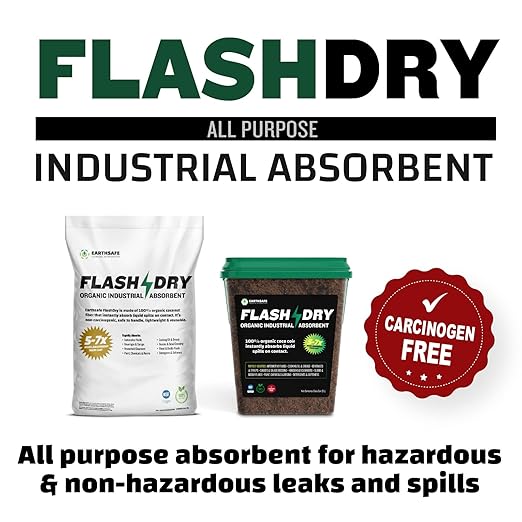 FlashDry All Purpose Organic Industrial Absorbent - 5 Liter Bucket, Case of 6- Instantly Absorbs Liquid Spills - Safer and 5-7x More Absorbent Than Clay - Lightweight & Refillable - OSHA Compliant