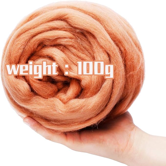 3.53oz Wool Roving Yarn, Wool Felting Supplies, Pure Wools, Chunky Yarn, Spinning Wool Roving for Needle Felting Wet Felting DIY Hand Spinning (Light Coffee)