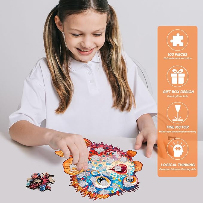 Wooden Puzzles for Kids,100 Pieces Ocean Puzzle,Unique Fish Shaped Wooden Puzzle, Preschool Puzzle Toys, Give Your Kids/Grandchildren, Suitable for Family Games