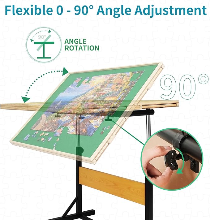 1500pcs Puzzle Table with Legs,34.25" x 25.2"Wooden Jigsaw Puzzle Board with 4 Drawers & Cover,Height Adjustment & Weight optimization