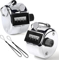 2PCS Premium One Hand Counter Clicker, Silver Metal Clicker Counter, Manual Mechanical People Counter Clicker with Nylon Lanyard, 4-Digit Number Count Tally Counter Clicker for Golf, Lap & Row Etc.