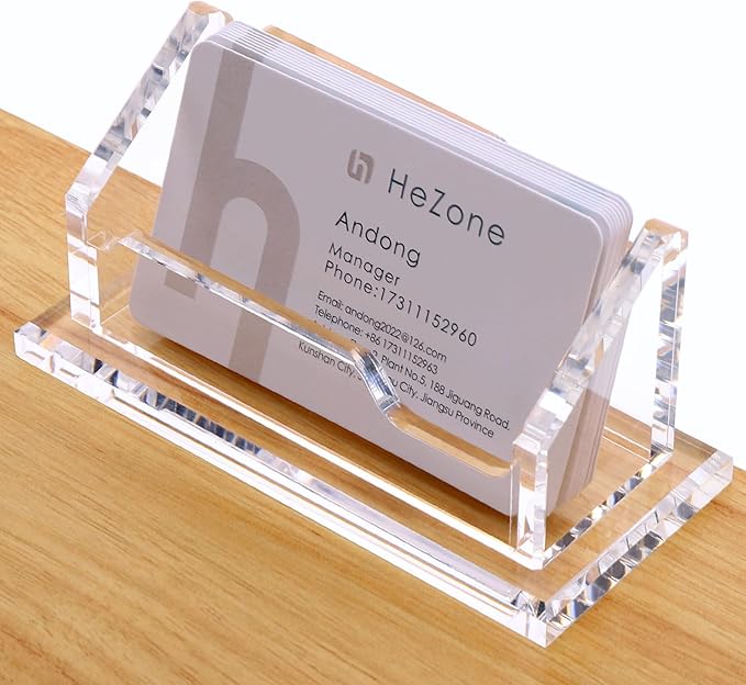 Acrylic Card Holder Clear Horizontal Business Card Organizer Stand for Desk 1 Slots Business Cards Stand for Women and Men