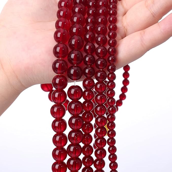 Smooth Garnet Red Glass Crystal Round Loose BeadsFor Jewelry Making DIY Bracelet Necklace Accessories 6mm 68pcs 15" Strand(Garnet Red Glass, 6mm)