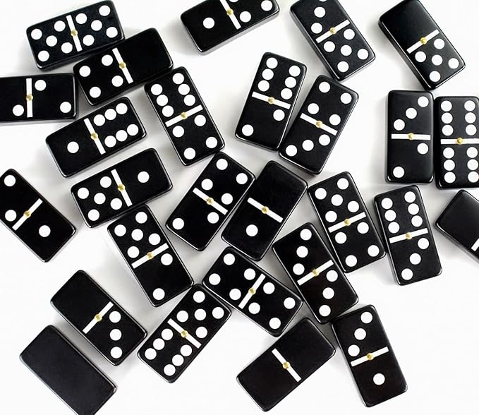 Bucher&Rossini Dominoes Set Double 6 - Classic Black Domino's Game Set for Adults and Kids Idea Gift Present for Domino Players or Family Game Night (Black New)