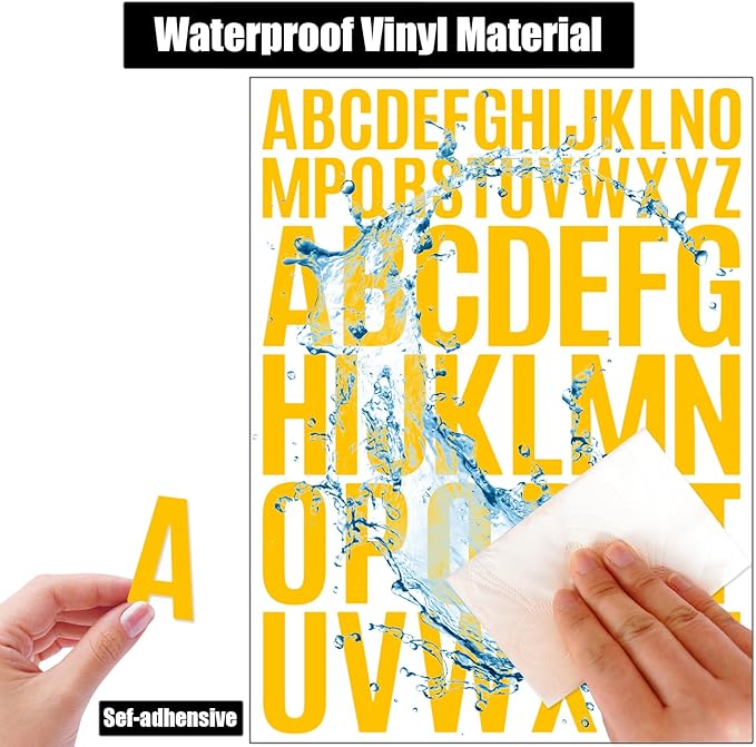 Bemeol Letter Stickers 1560 Pieces 30 Sheets Stick on Vinyl Letters Capital Alphabet Sticker Letter for Craft Bulletin Boards Classroom Home Business Decor(Yellow,1 Inch,2 Inch)