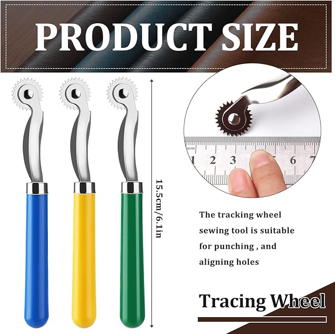 Nitlak 3 PCS Tracing Wheel,Tracing Wheel Sewing Tool, Plastic Handle Stainless Steel Pounce Wheel,Tracing Wheel for Sewing Patterns, Tracing Wheel Tool for Leathercraft, Professional Marking Spacer
