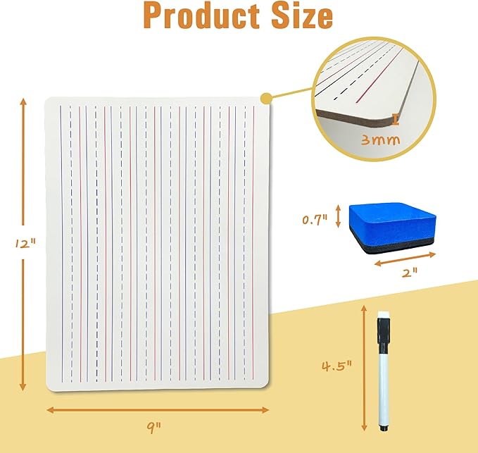 Small Dry Erase Lapboard Set - 6 Pack, 9 x 12 Inches Double Sided Personal White Boards with 6 Markers and 6 Dry Erasers - Perfect for Student, Teacher, Classroom, Office and Meeting