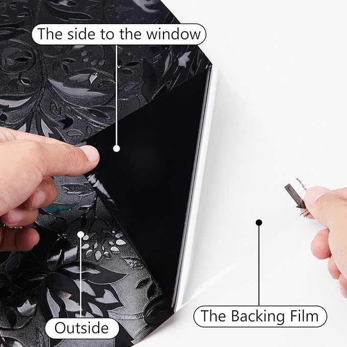 LEMON CLOUD Total Blackout Window Film Privacy Static Cling Frosted Black Window Covering 100% Opaque Film Tint Darkening Removable Film for High Privacy，(Blackout Tulip Design,17.5 x157.4 inches)