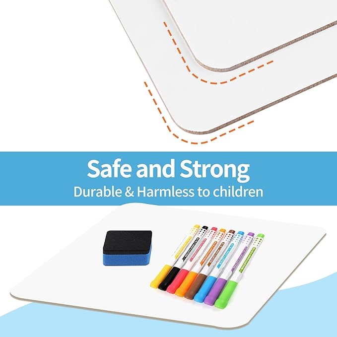 6 Pack Small White Board Dry Erase Classroom Pack Boards 9" x12” Personal Whiteboards for Students Teachers School Supplies Lapboards l Mini Whiteboard Erasers Included Colors pens