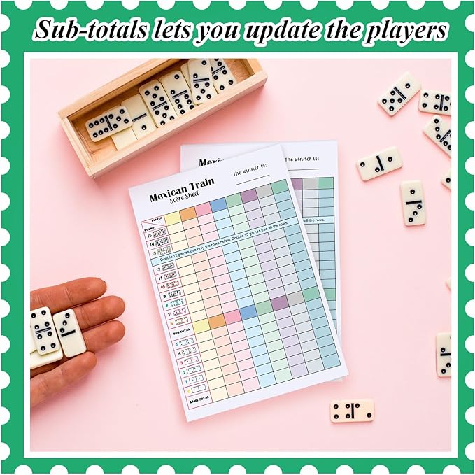2 Pack 120 Sheets Mexican Train Score Pads Colorful Chicken Foot Dominoes Game Scorepad Adult Mexican Train Score Sheet Scoreboard Paper Record Clearly for Family Game (8 x 5.5 Inches)