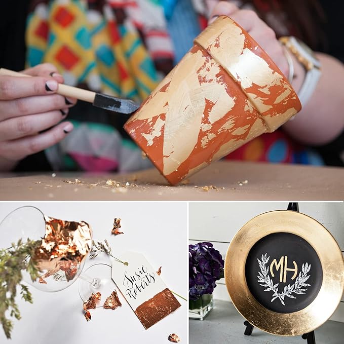 600Pcs KINNO Gold Leaf Sheets, Metal Leaf for Home, Wall, Frame, Ceiling, Furniture Decoration, 6 Colors 3.15 by 3.35 Inch