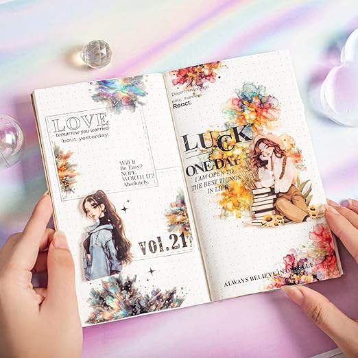 6Pcs Pre-Cut Colorful Galaxy PET Tapes, Watercolor Tapes for Journaling, Scrapbook Supplies, and Junk Journal Ephemera, with Decorative Clip