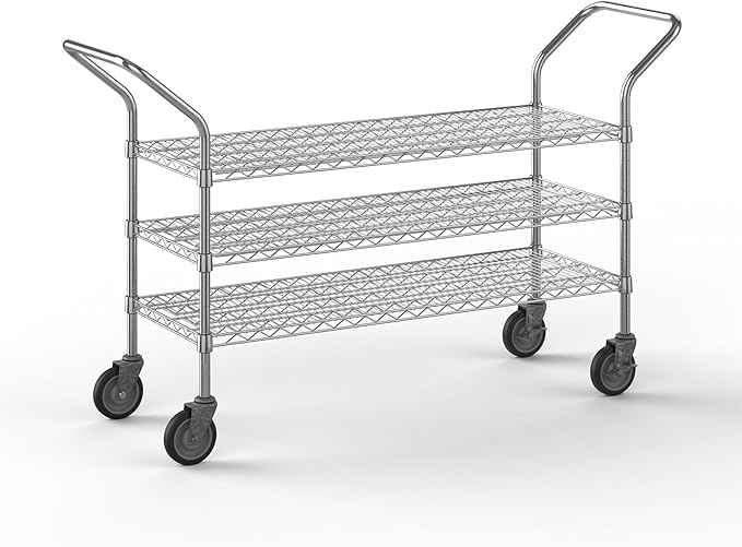18" W x 48" L x 36" H Chrome Heavy Duty Utility Cart | 3-Tier | NSF Commercial Storage Rack Mobile Unit | Storage and Mobility Solution for Your Business