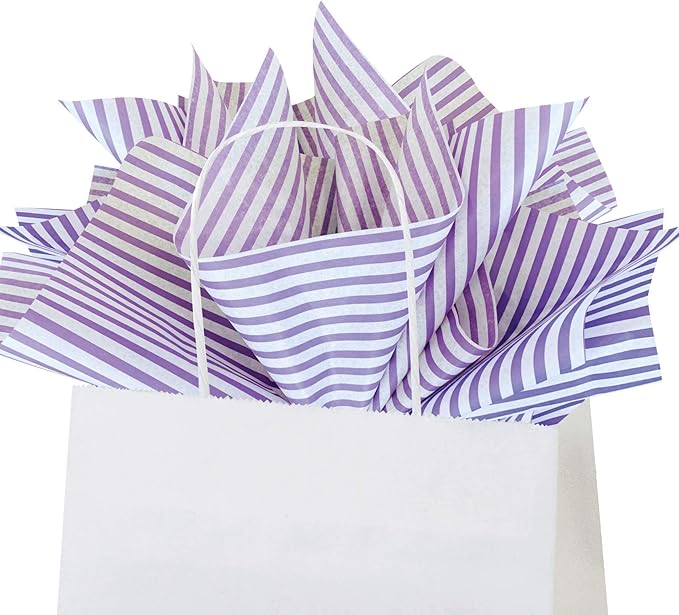 Flexicore Packaging Lilac Purple Pin Stripe Print Gift Wrap Tissue Paper Size: 15 Inch X 20 Inch | Count: 50 Sheets | Color: Lilac Pin Stripe