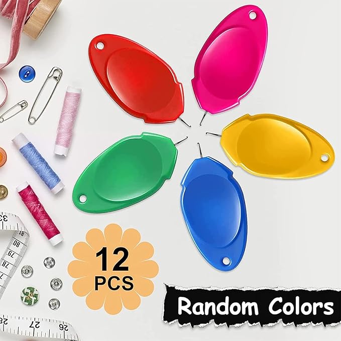 TOOVREN 12PCS Needle Threader for Hand Sewing Plastic Wire Hook Simple Threader for Needles Small Eye Easy Needle Threaders Tool for Sewing Machine Crafting Color Random