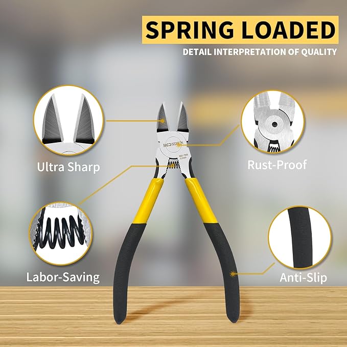 Wire Cutters, 6 Pack, BOOSDEN 6.5" Flush Cutters Spring Loaded Pliers Side Cutting Pliers Diagonal Cutting Pliers Dikes Wire Cutters Side Cutters for Crafts Electrician Work Jewelry Making