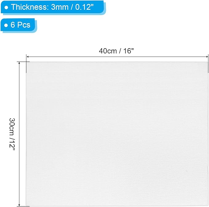 PATIKIL 12x16 Canvas Boards for Painting, 6 Pack 100% Cotton Square Triple Primed Stretched Blank Art Canvas Panel Bulk Thin for Acrylic, Oil, Tempera Paints, White