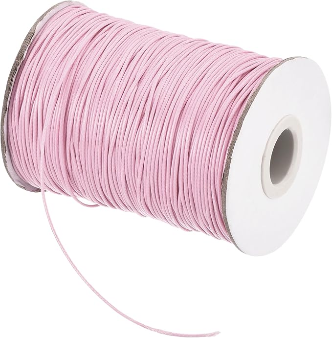 MECCANIXITY Waxed Cord 1mm Waxed Polyester Cord 175 Yard Wax String for Bracelet Making,Necklaces, Beading,Jewelry Making and DIY Crafts(Light Pink)