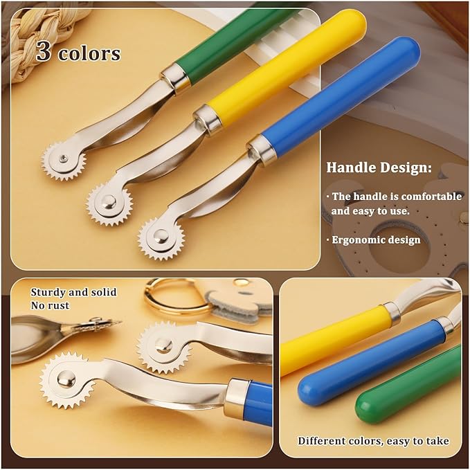 Nitlak 3 PCS Tracing Wheel,Tracing Wheel Sewing Tool, Plastic Handle Stainless Steel Pounce Wheel,Tracing Wheel for Sewing Patterns, Tracing Wheel Tool for Leathercraft, Professional Marking Spacer