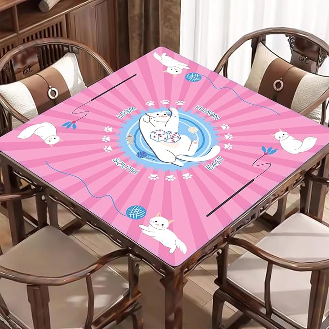 31.5''x31.5'' Mahjong Mat for Table, Mahjong Cloth Cover, Mahjong Tablecloth for Poker, Board Games Table Mat, Card Games, Tile Games, Dominoes (Cat)