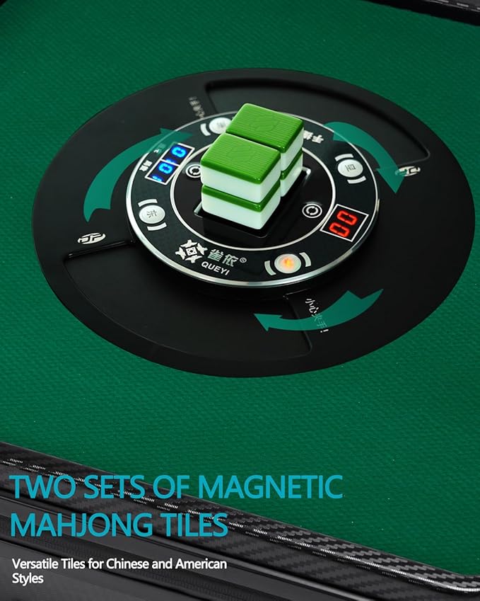 Portable Automatic Mahjong Table, Hand-held Mini-Mahjong, Automatic Mahjong, Foldable Mahjong Table w/American&Chinese -Style Magnetic Tiles, for Outdoor & Home Fun (Black)