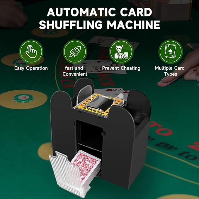 Unniweei Automatic Card Shuffler, Battery-Operated Electric Shuffler, Casino Card Game for Poker, Home Card Game, UNO, Phase10, Texas Hold'em, Blackjack, Home Party Club Game