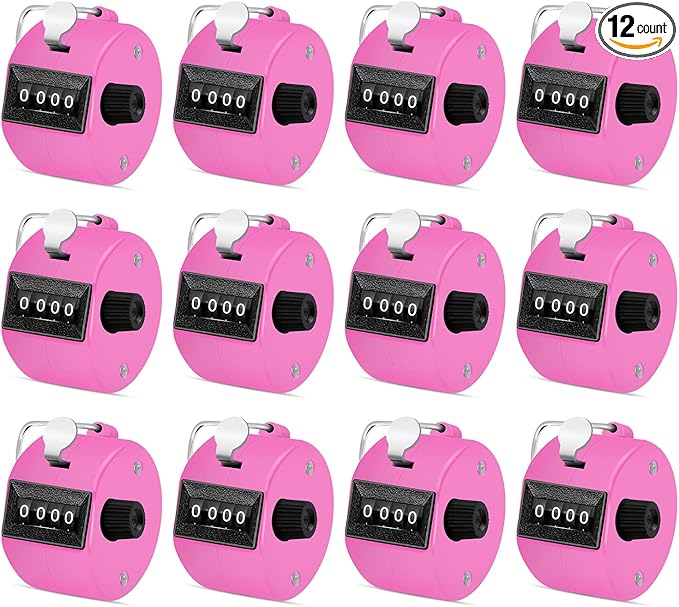 12 Pcs Hand Tally Counter 4-Digit Lap Counter Clicker, Manual Mechanical Handheld Pitch Click Counter with Finger Ring for School Golf & Knitting Row Croche