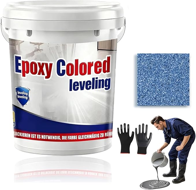 Epoxy Floor Paint, Epoxy Colored Sand Floor Paint, High-Gloss Marble Effect Self-Leveling Coating, Waterproof, Non-Slip, Ultra-Durable for Garage, Basement, Wood Floors (Sapphire Blue,6.6 lb)