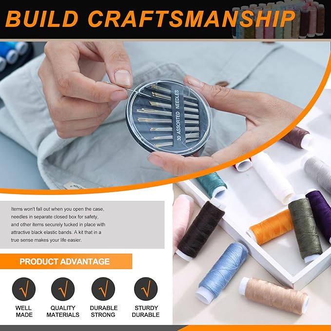 Rustark 217Pcs Sewing Kit with Portable Bag, Premium Sewing Supplies Kit Includes 41 Colors Sewing Threads and Accessories Kit for Home Traveler Emergency Sewing Repair