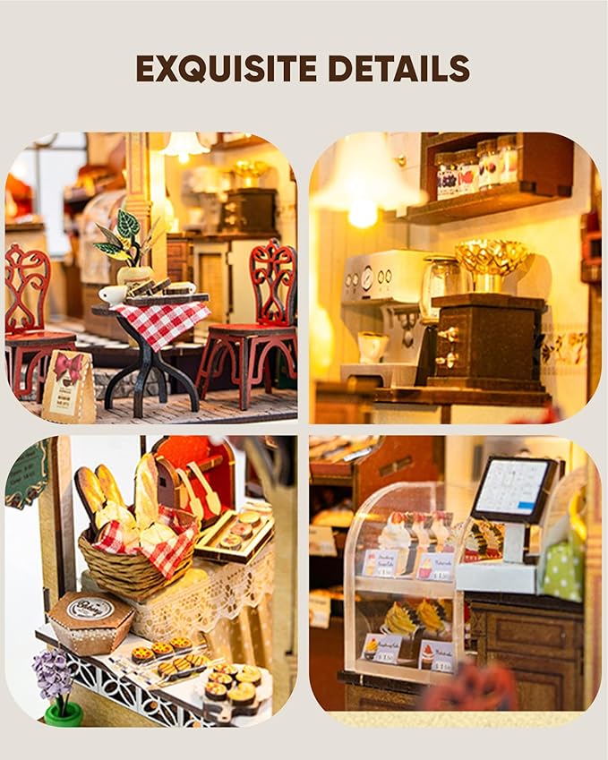 DIY Miniature House Kit, DIY Dollhouse Kit for Adults to Build, Mini House Kit with LED, Mayberry Street Miniatures, Ideal Gifts for Birthday, Valentine Christmas (Bakery Shop)