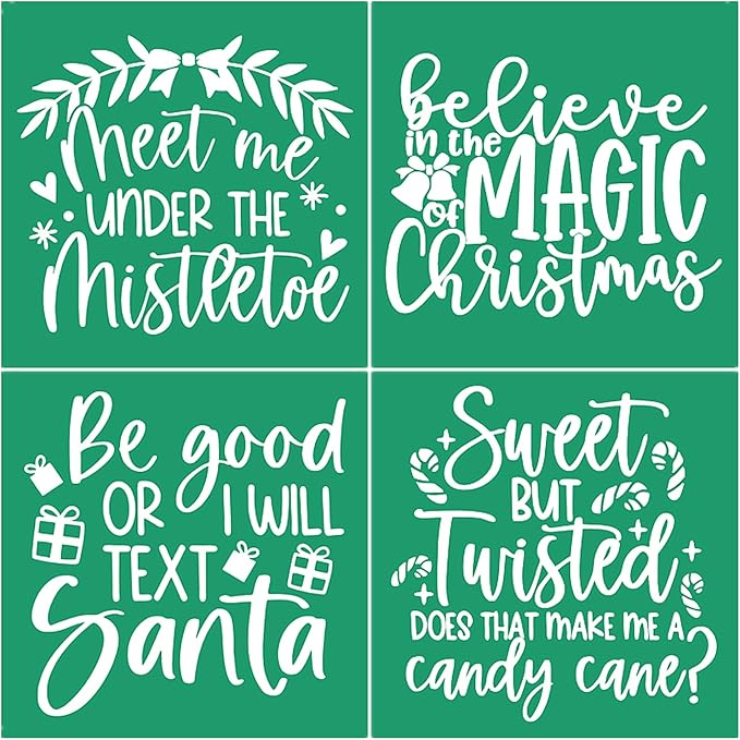 JAJADO Christmas Silk Screen Stencils Reusable Adhesive Stencils Winter Christmas Silk Sceen Transfers Santa Sacks DIY Xmas Gift for Office, School, Bakery, Coffee Bar, Christmas Home Decor Ornaments