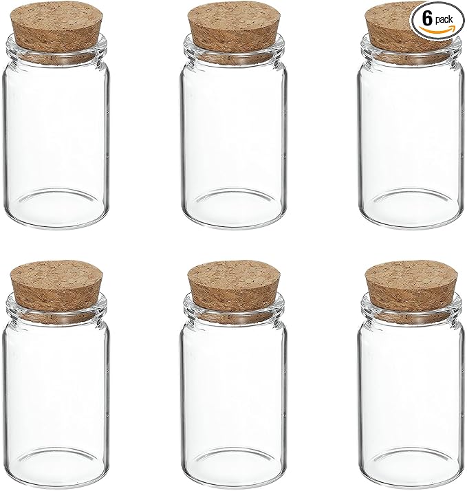 uxcell 6Pcs Mini Glass Bottles with Cork Stoppers, 40ml Small Clear Bottles Glass Empty Jars Vials for DIY Crafts Party Wedding Decor Favors