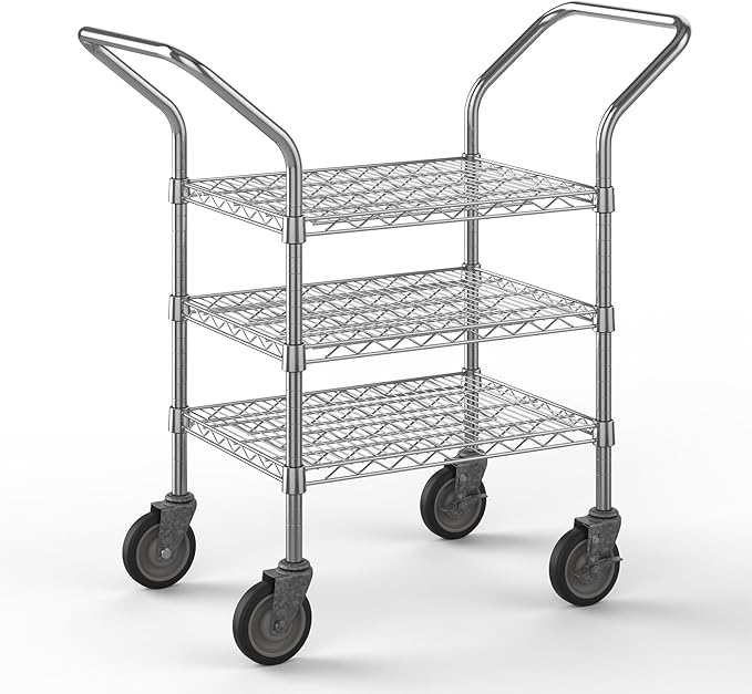 18" W x 24" L x 36" H Chrome Heavy Duty Utility Cart | 3-Tier | NSF Commercial Storage Rack Mobile Unit | Storage and Mobility Solution for Your Business