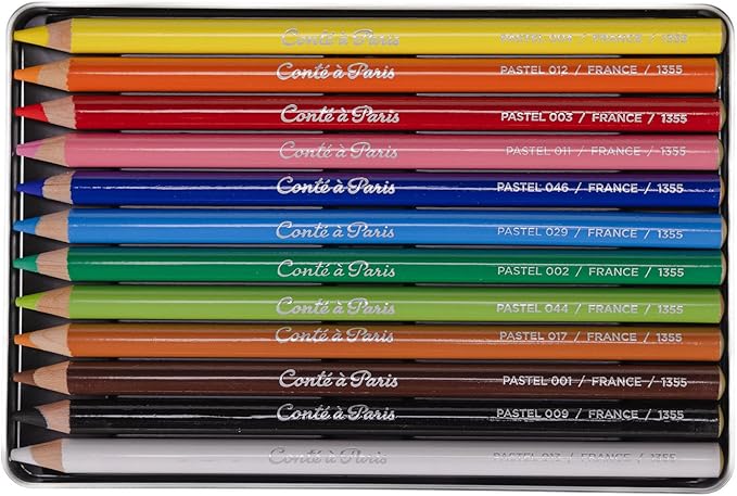 Conté à Paris Pastel Pencils with 12 Assorted Colors, Black