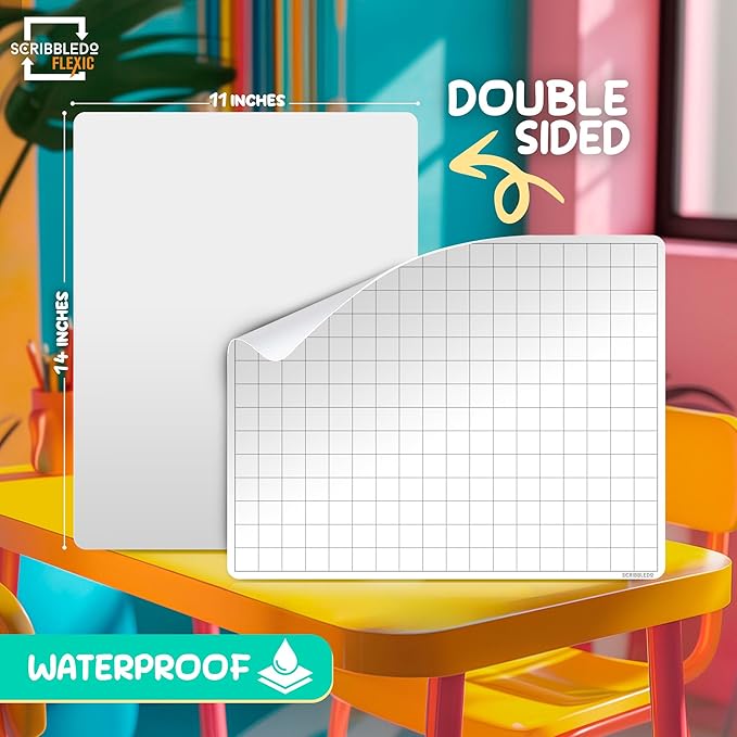 SCRIBBLEDO Large Grid Dry Erase Sheets 11”x14” Math Practice Small White Board Sheets Math Manipulatives Quad Graph Whiteboard Sheets Math Supplies Homeschool Teacher Students Classroom Pack of 10