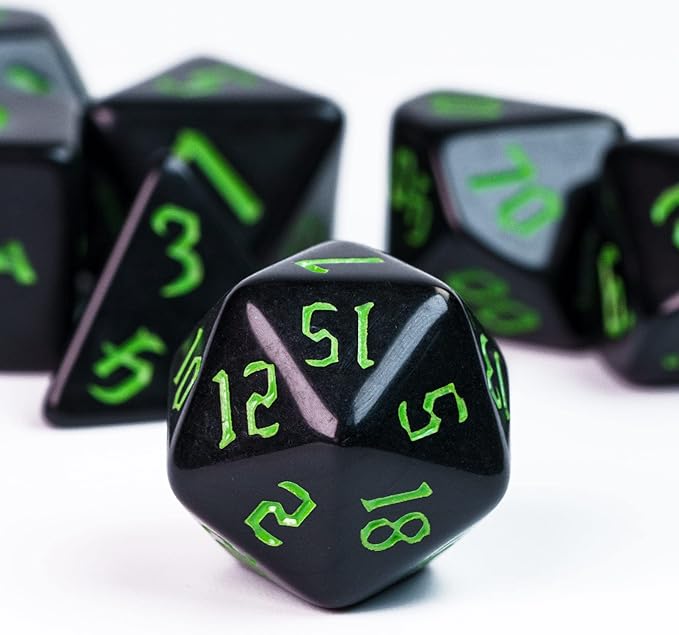 7-Die DND Dice Set Polyhedral Dice Set with a Leather Dice Bag, D&D Dice Set for Dungeons and Dragons, RPG Table Games (Black)