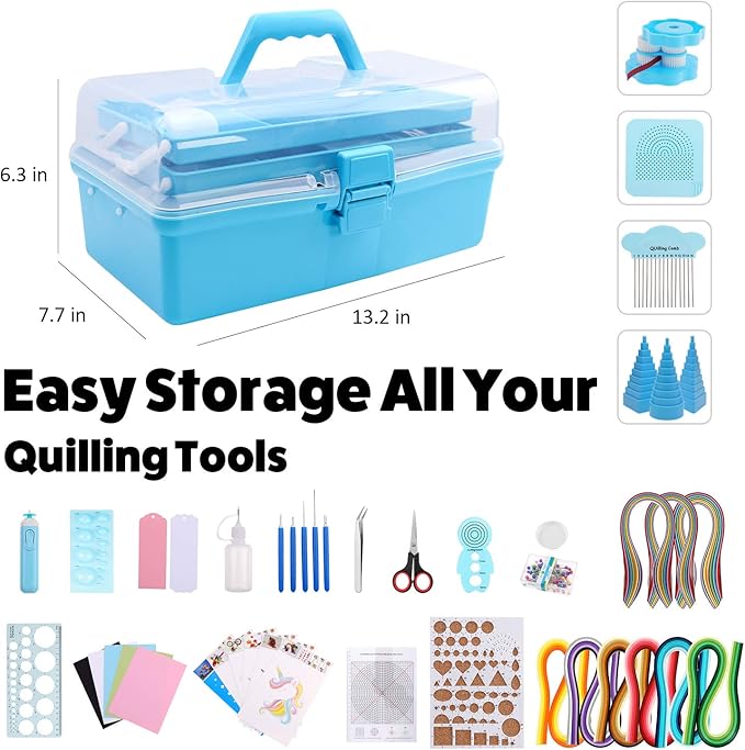 JoyPlus Quilling Kits for Beginners with Manual, 24 Tools & Supplies with Durable Storage Box, Updated Paper Crimper Tool, Premium Husking Board & Electronic Pen Blue