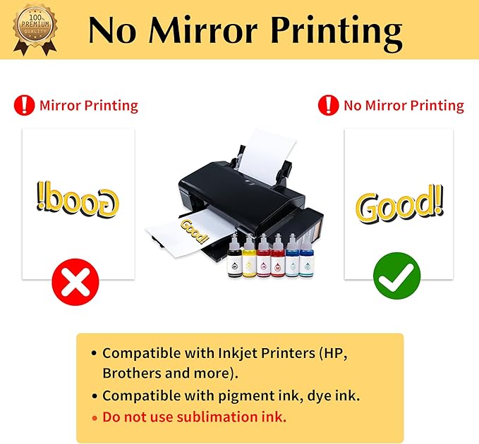 TransOurDream Upgraded Iron on Heat Transfer Paper for T Shirts (50 Sheets, 8.5x11") Iron on Transfers for Light Fabric Printable Heat Transfer Vinyl for Inkjet Printer (L2-50)