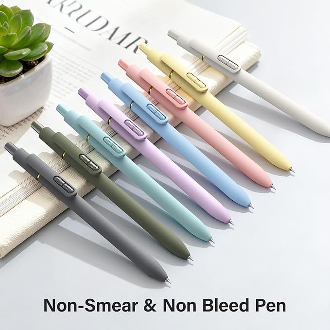 8Pcs Gel Pens - 0.5mm Black Ink Pens Fine Point Smooth Writing, Quick Drying Retractable Pen for Journaling, Cute School & Office Supplies