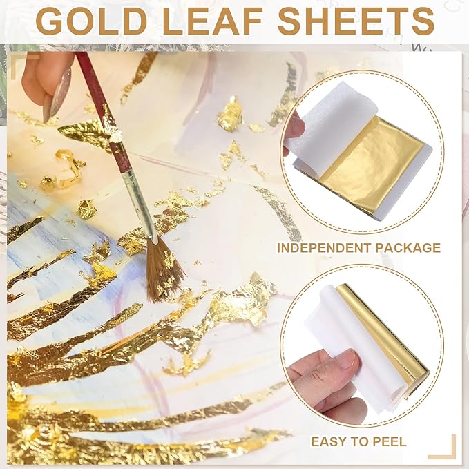 PATIKIL Gold Leaf Sheets for Art 3.7" x 3.4", 100 Pcs Gold Foil Sheet Metallic Leaf Papers for DIY Crafts Resin Furniture Nails Paintings Home Decoration, Rose Red