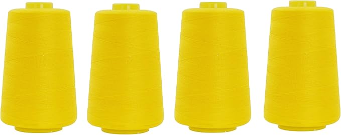 Mandala Crafts 4 Pack of Serger Threads Cones Spools - 20S/2 24000 Yards Polyester Yellow Threads for Sergers Machine and Overlock Quilting Sewing Machine