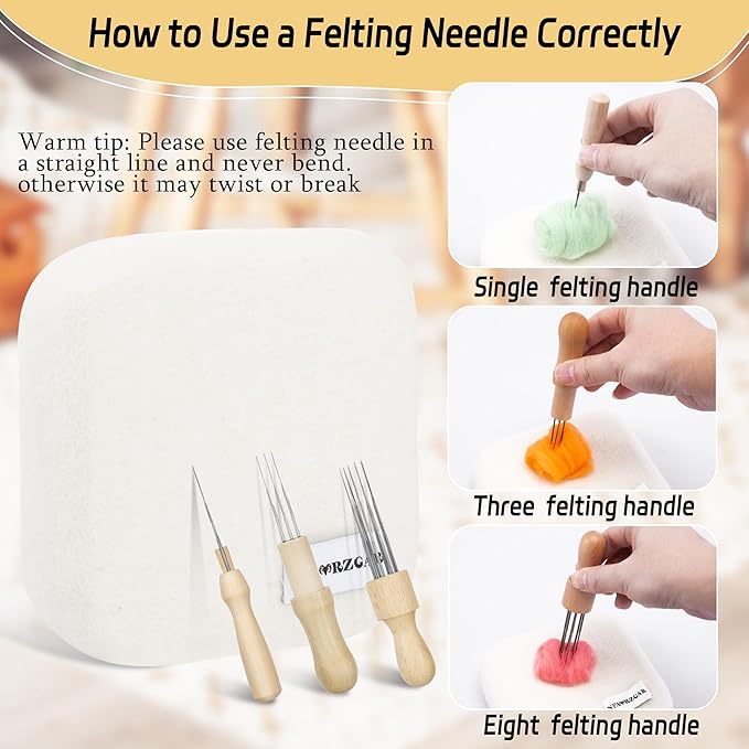 NFAMRZCAR Needle Felting Pad,Thick and Firm Needle Felting Mat Natural Wool Felting Mat with 110 Needle 3 Needle Wood Handles 1 Clean Cloth,Clear Instruction (New 6 * 6inch)
