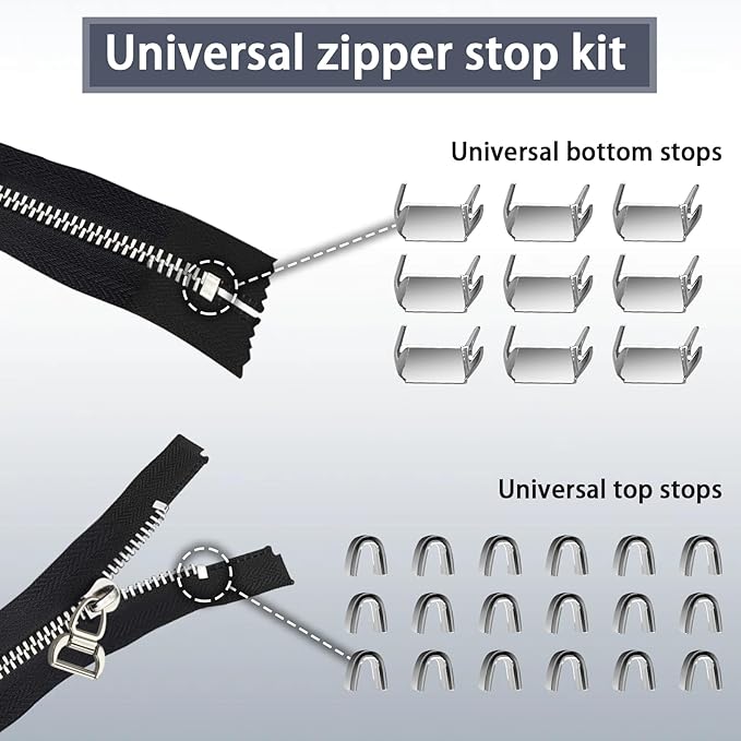 VICHERIA Zipper Repair Kit (45 Pcs), Universal Zippers for Sewing, Replacement Slider Pull Fix Kit for Jackets, Coat, Boot, Backpack, Purse (5#-B-9Pcs)