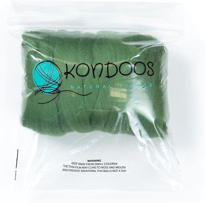 Colored Natural Wool roving, 8 OZ. Best Wool for Needle Felting, Wet Felting, handcrafts and Spinning. (Grass Green)