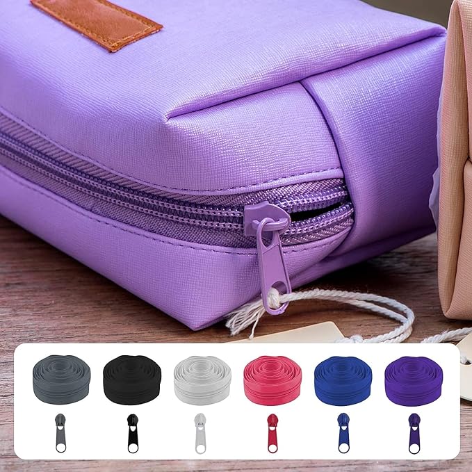 DOITEM 13 Yards 6 Pieces #5 Zippers Assorted Nylon Zipper Nylon Coil Zippers Colorful Sewing Zipper 24 Plastic Sliders for Sewing Supplies