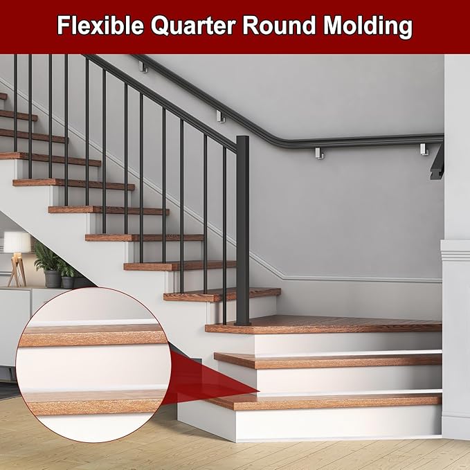 uxcell 236 Inch Flexible Quarter Round Molding Silicone Peel and Stick Trim Self Adhesive Shower Water Barrier for Corner Decor Bathroom Kitchen, White